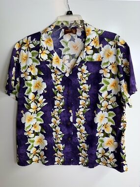 Aloha Mo’i Made in Hawaii USA Women's 2XL Purple Hibiscus Hawaiian Floral Shirt